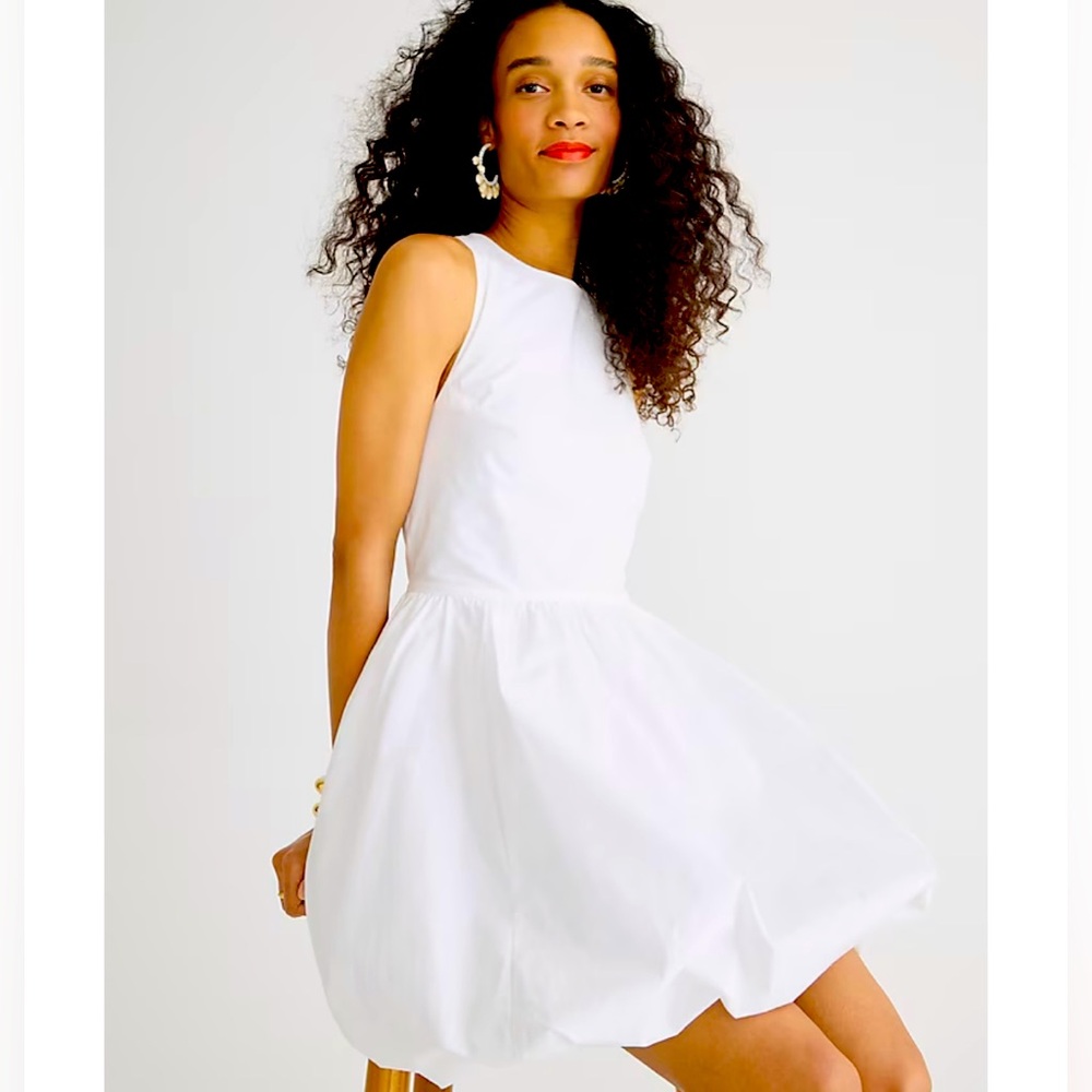 Bubble-skirt A-line mini dress in cotton poplin